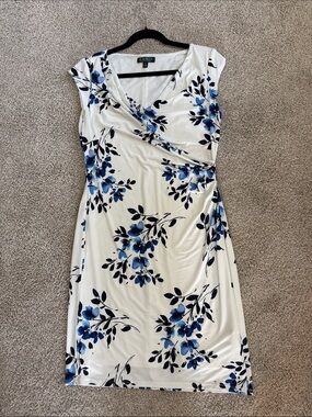 Lauren Ralph Lauren White Dress with Blue Floral Accents